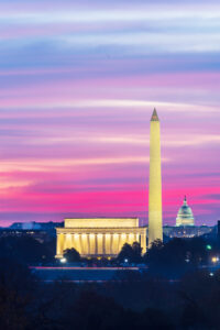 D.C. monuments lined up at dusk